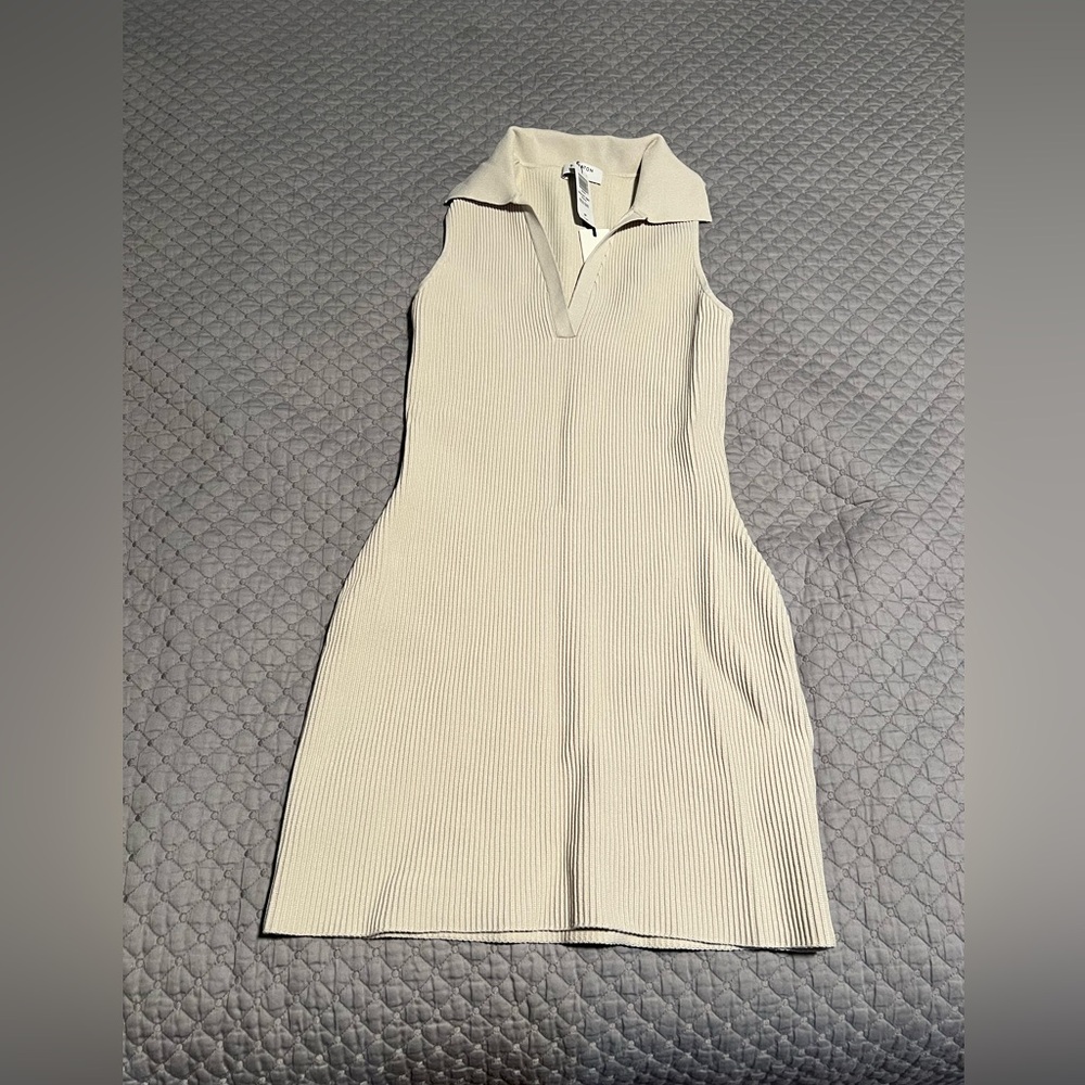 Babaton sculpt knit polo dress matte pearl size small